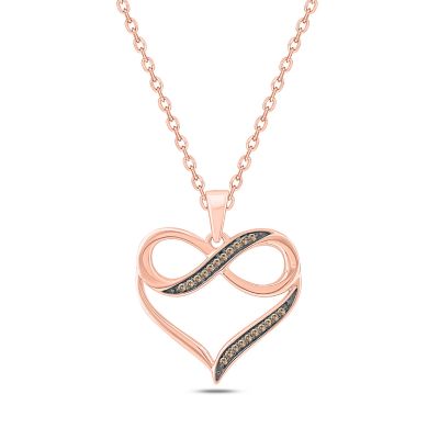 Cali Trove Diamond accent Champagne diamond infinity heart necklace, a romantic symbol of everlasting love in 10K Rose Gold And White Gold