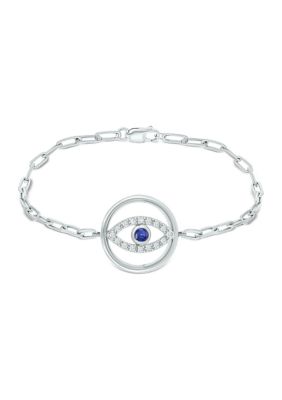 Belk & Co 1/6 Ct. T.w. Diamond And 1/8 Ct. T.w. Created Black Sapphire Evil Eye Paperclip Bracelet In Sterling Silver