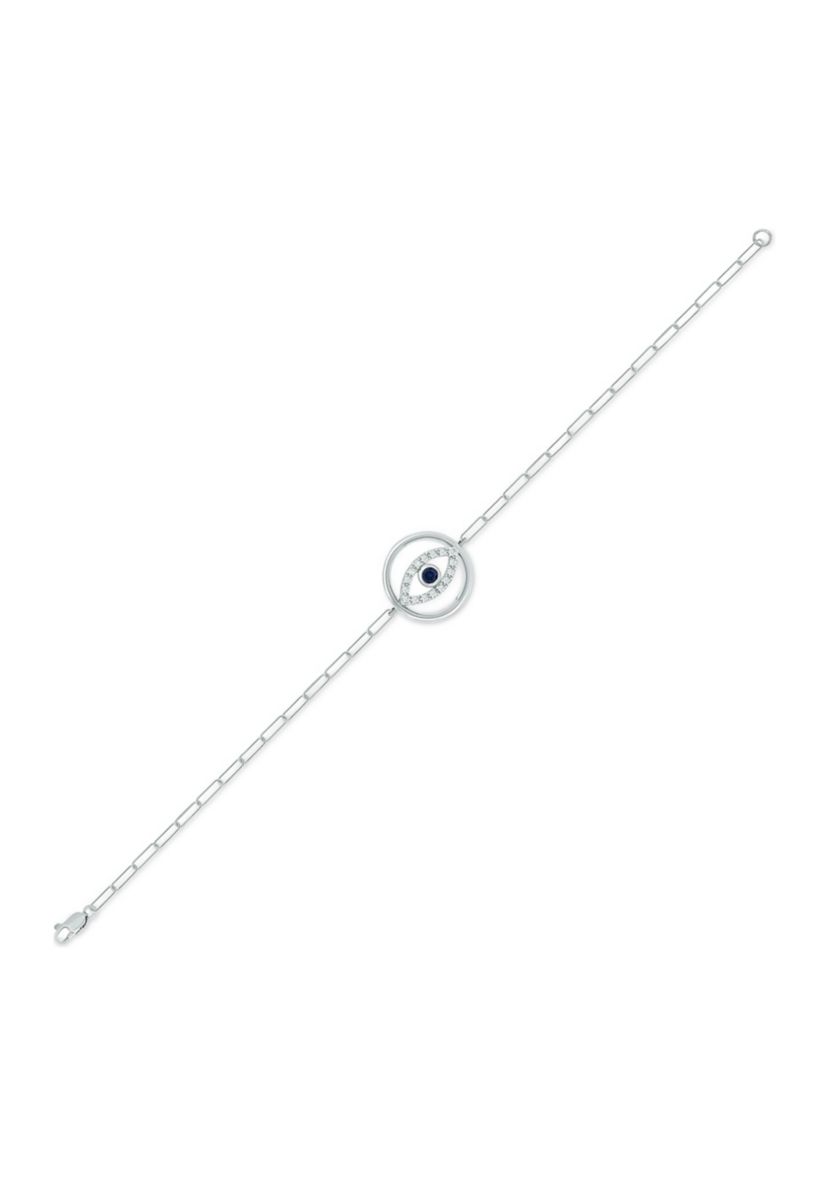1/6 ct. t.w. Diamond and 1/8 ct. t.w. Created Black Sapphire Evil Eye Paperclip Bracelet in Sterling Silver