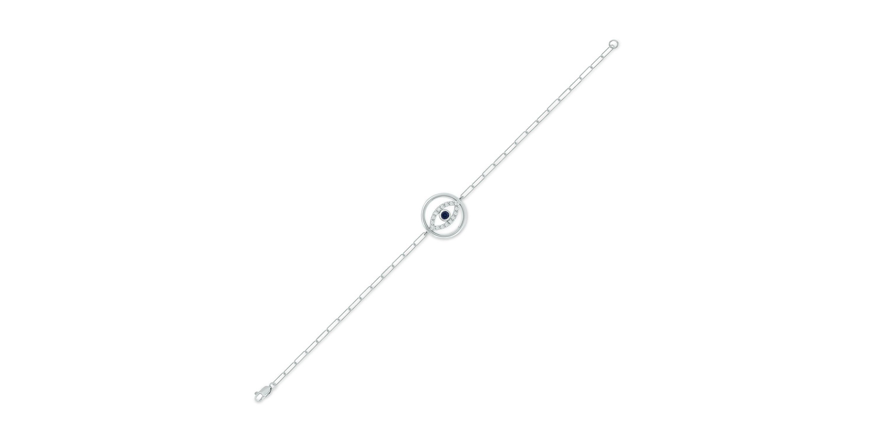 1/6 ct. t.w. Diamond and 1/8 ct. t.w. Created Black Sapphire Evil Eye Paperclip Bracelet in Sterling Silver