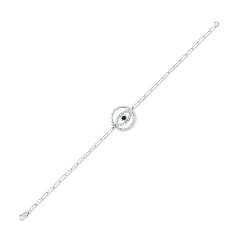 1/6 ct. t.w. Diamond and 1/8 ct. t.w. Created Black Sapphire Evil Eye Paperclip Bracelet in Sterling Silver
