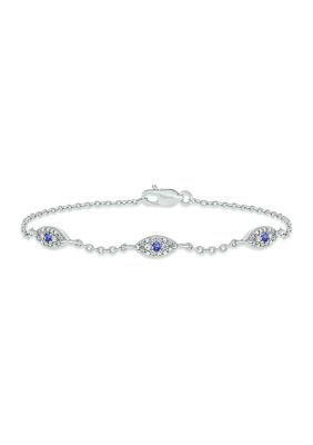 Belk & Co 1/5 ct. t.w. Diamond and 1/8 ct. t.w. Created Blue Sapphire Evil Eye Bracelet in Sterling Silver