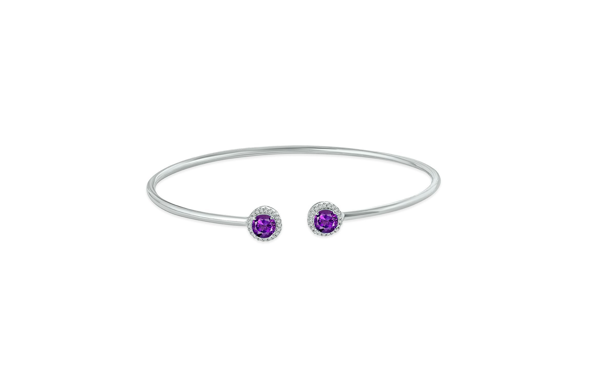 1/10 ct. t.w. Diamond Round Shape Amethyst Flex Bangle In Sterling Silver