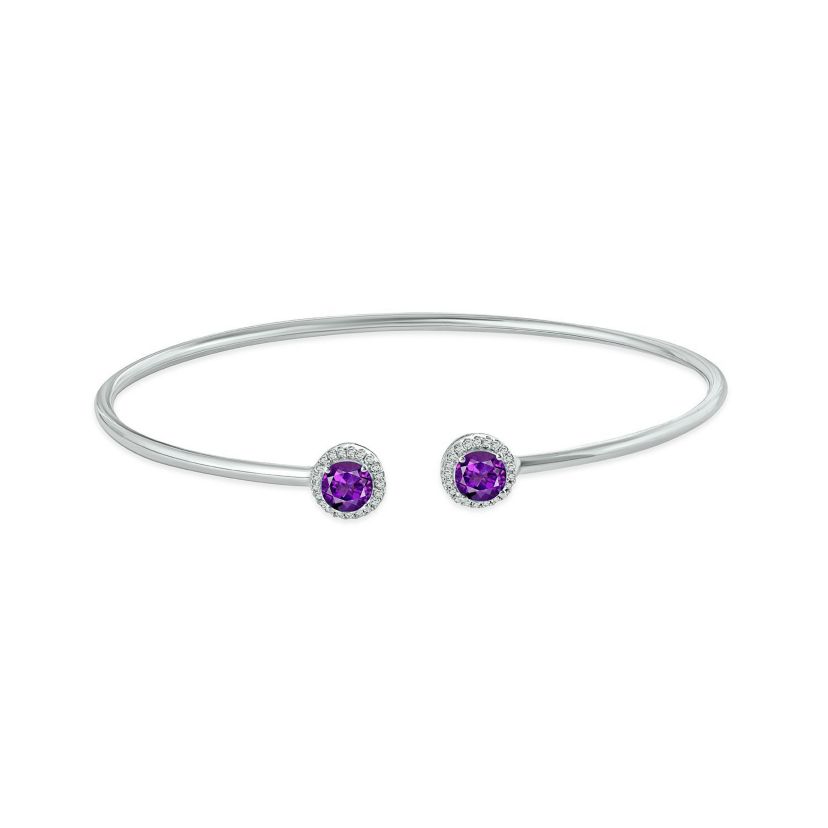 1/10 ct. t.w. Diamond Round Shape Amethyst Flex Bangle In Sterling Silver