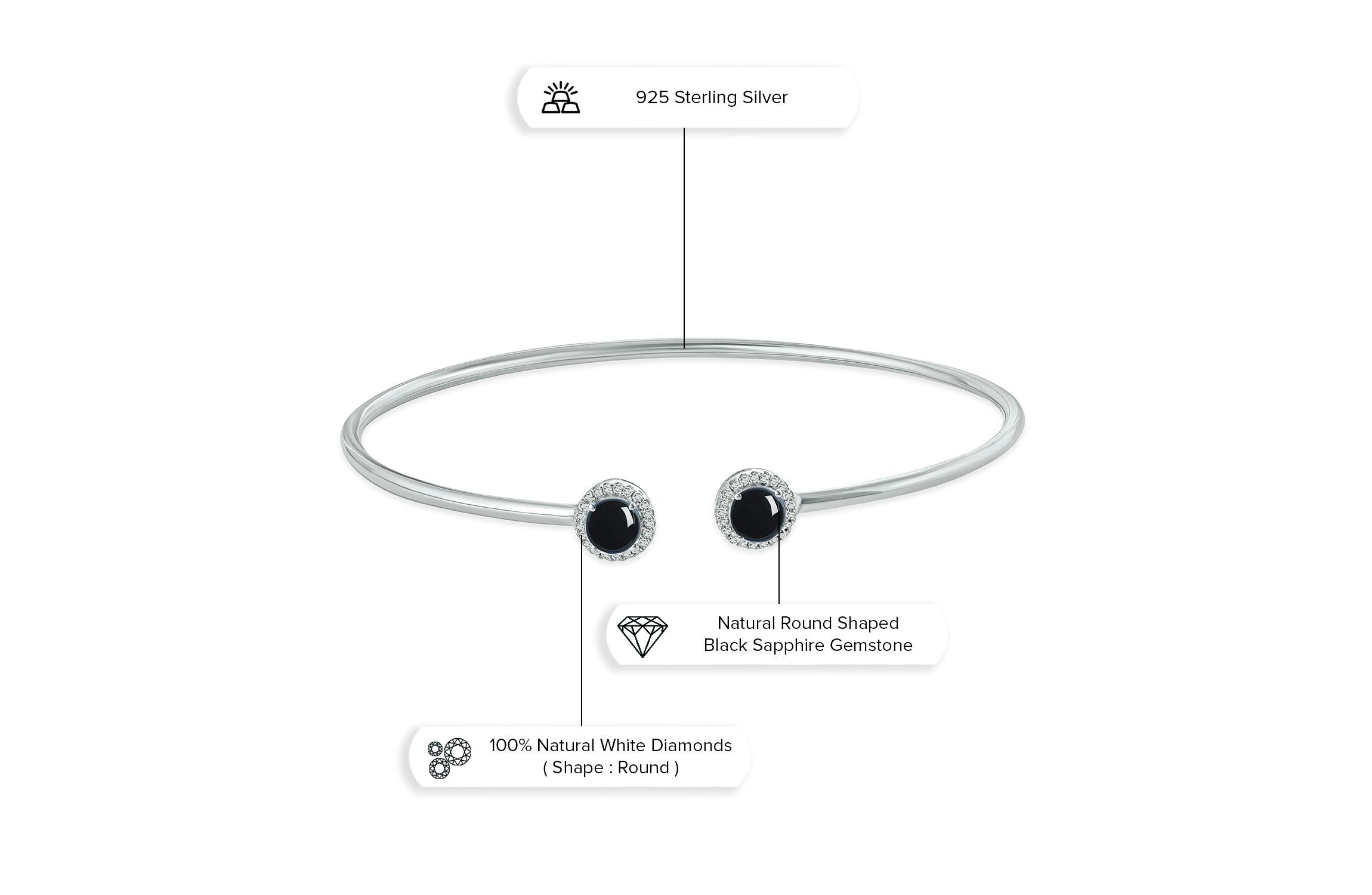 Lab Created 1/10 ct. t.w. Diamond Round Shape Blue Sapphire Flex Bangle In Sterling Silver