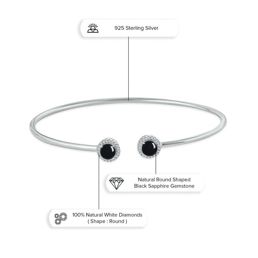 Lab Created 1/10 ct. t.w. Diamond Round Shape Blue Sapphire Flex Bangle In Sterling Silver