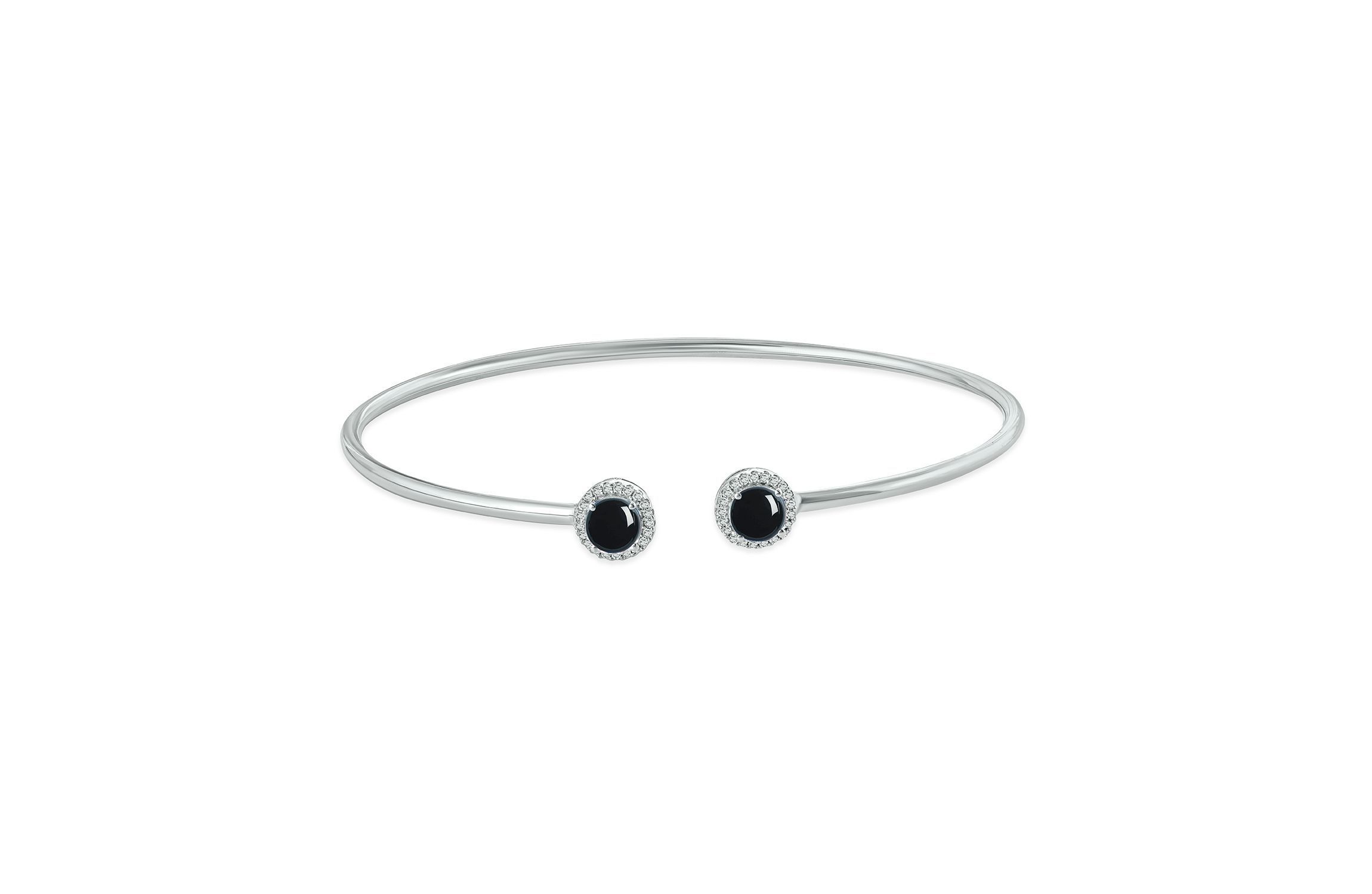 Lab Created 1/10 ct. t.w. Diamond Round Shape Blue Sapphire Flex Bangle In Sterling Silver