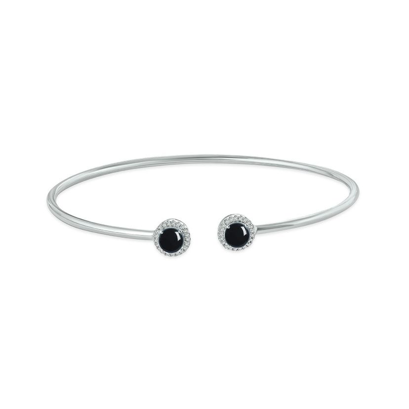 Lab Created 1/10 ct. t.w. Diamond Round Shape Blue Sapphire Flex Bangle In Sterling Silver
