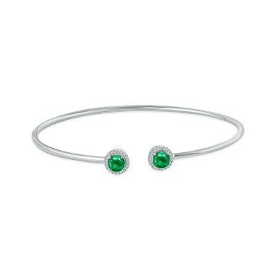 Belk & Co Lab Created 1/10 Ct. T.w. Diamond Round Shape Emerald Flex Bangle In Sterling Silver