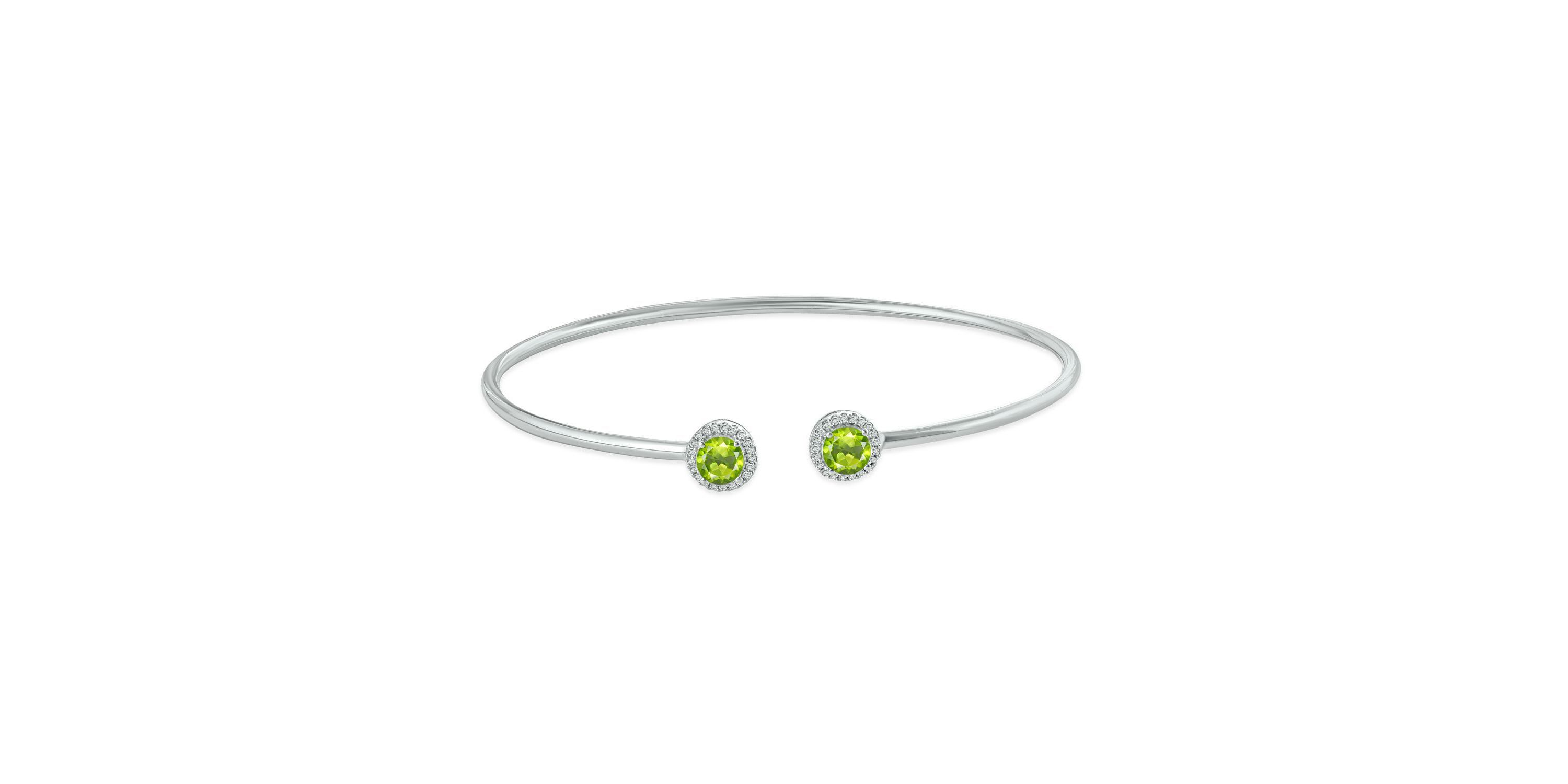 1/10 ct. t.w. Diamond Round Shape Peridot Flex Bangle In Sterling Silver