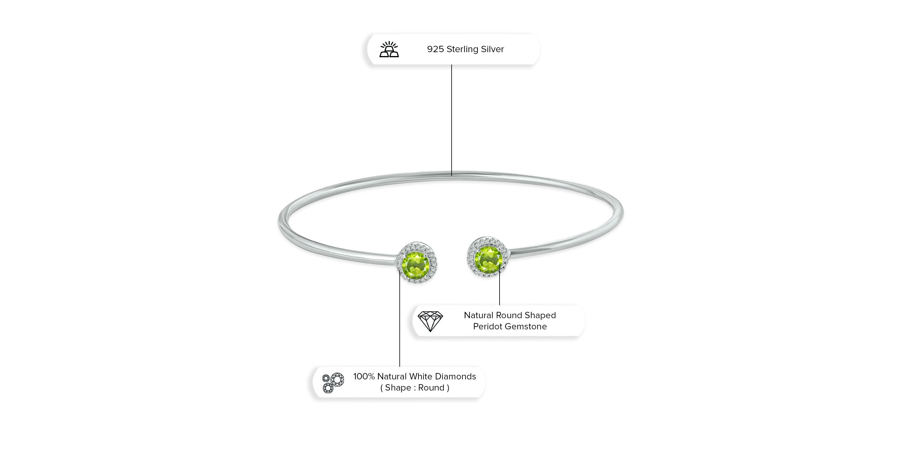 1/10 ct. t.w. Diamond Round Shape Peridot Flex Bangle In Sterling Silver