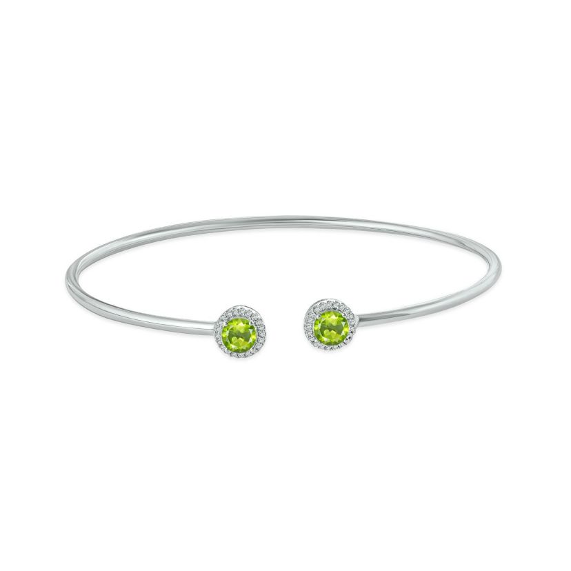 1/10 ct. t.w. Diamond Round Shape Peridot Flex Bangle In Sterling Silver