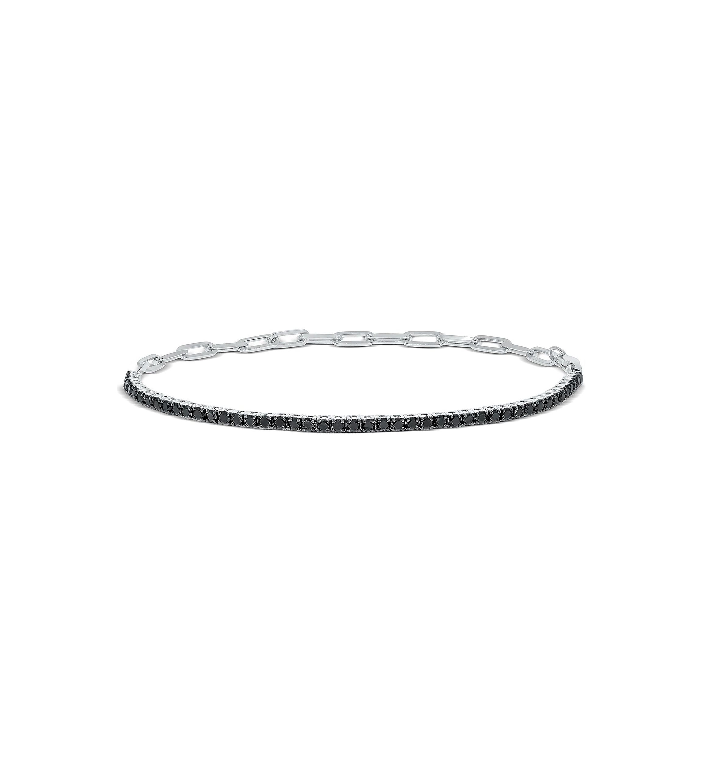 1.0 ct. t.w. Black Diamond Paperclip Tenis Bracelet in Sterling Silver
