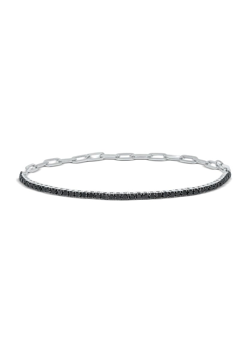 1.0 ct. t.w. Black Diamond Paperclip Tenis Bracelet in Sterling Silver