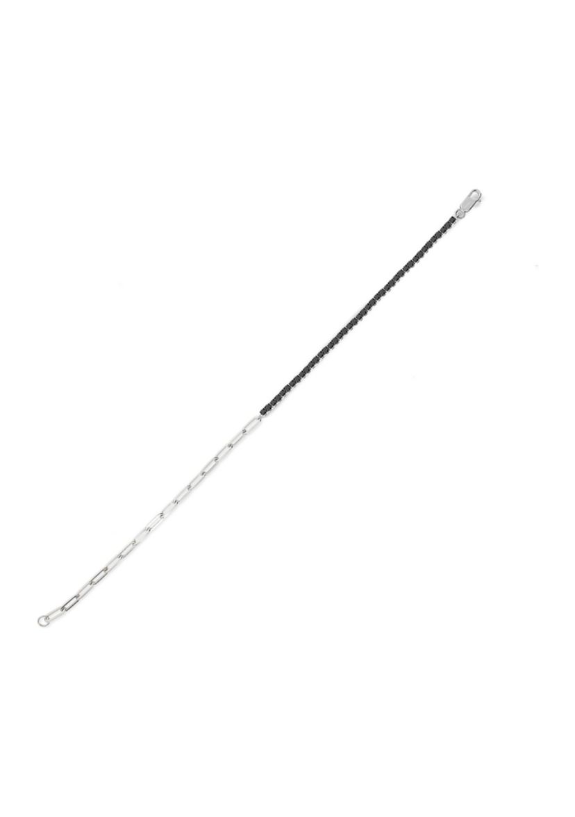 1.0 ct. t.w. Black Diamond Paperclip Tenis Bracelet in Sterling Silver
