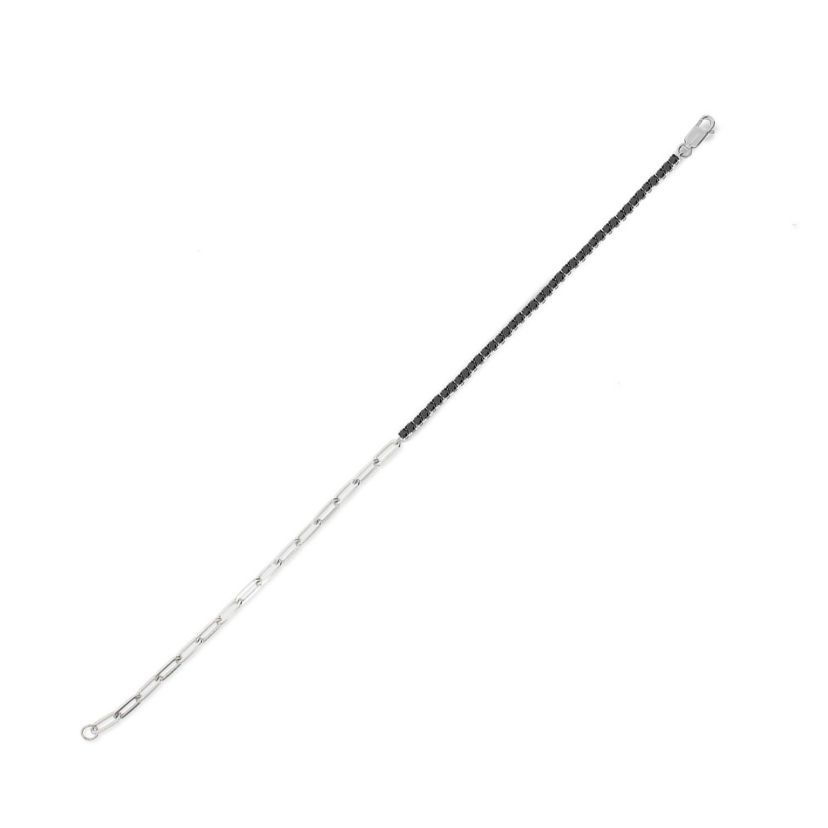 1.0 ct. t.w. Black Diamond Paperclip Tenis Bracelet in Sterling Silver