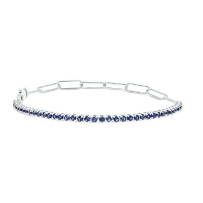 Belk & Co Lab Created 1.50 ct. t.w. Created Blue Sapphire Paperclip Tenis Bracelet in Sterling Silver