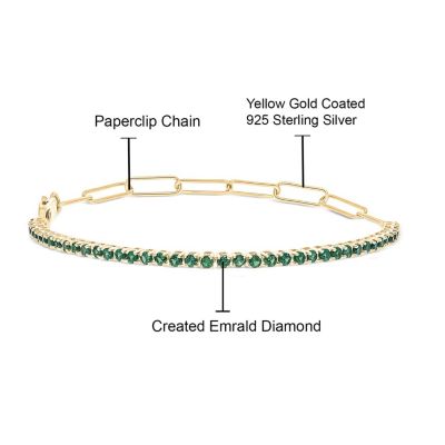 Belk & Co Lab Created 1.50 ct. t.w. Created Emerald Paperclip Tenis Bracelet in Sterling Silver, White, 7 in