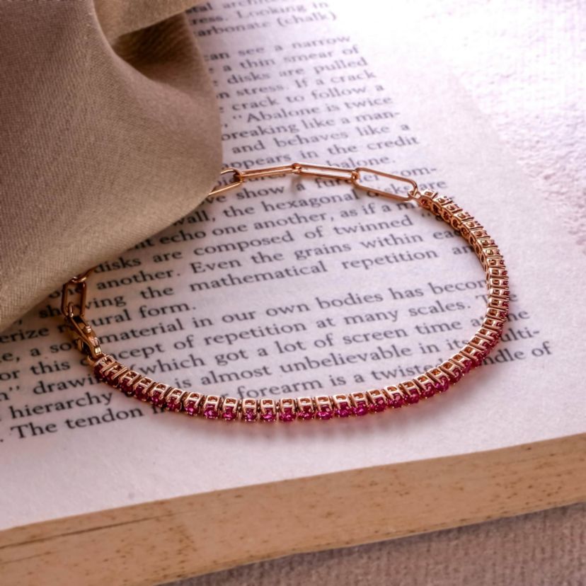 Lab Created 1.50 ct. t.w. Created Ruby Paperclip Tenis Bracelet in Sterling Silver