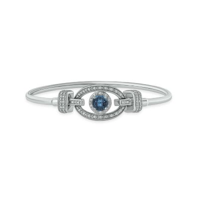 Belk & Co 1/5 Ct. T.w. Diamond & Round Shape Blue Topaz Claddagh Bangle In Sterling Silver, White, 7 In -  0686557630060