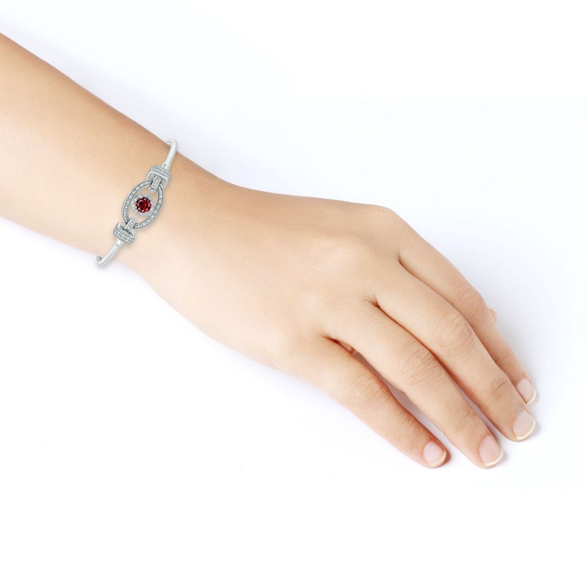 Belk & Co. 1/5 ct. t.w. Diamond & Round Shape Garnet Claddagh Bangle In ...