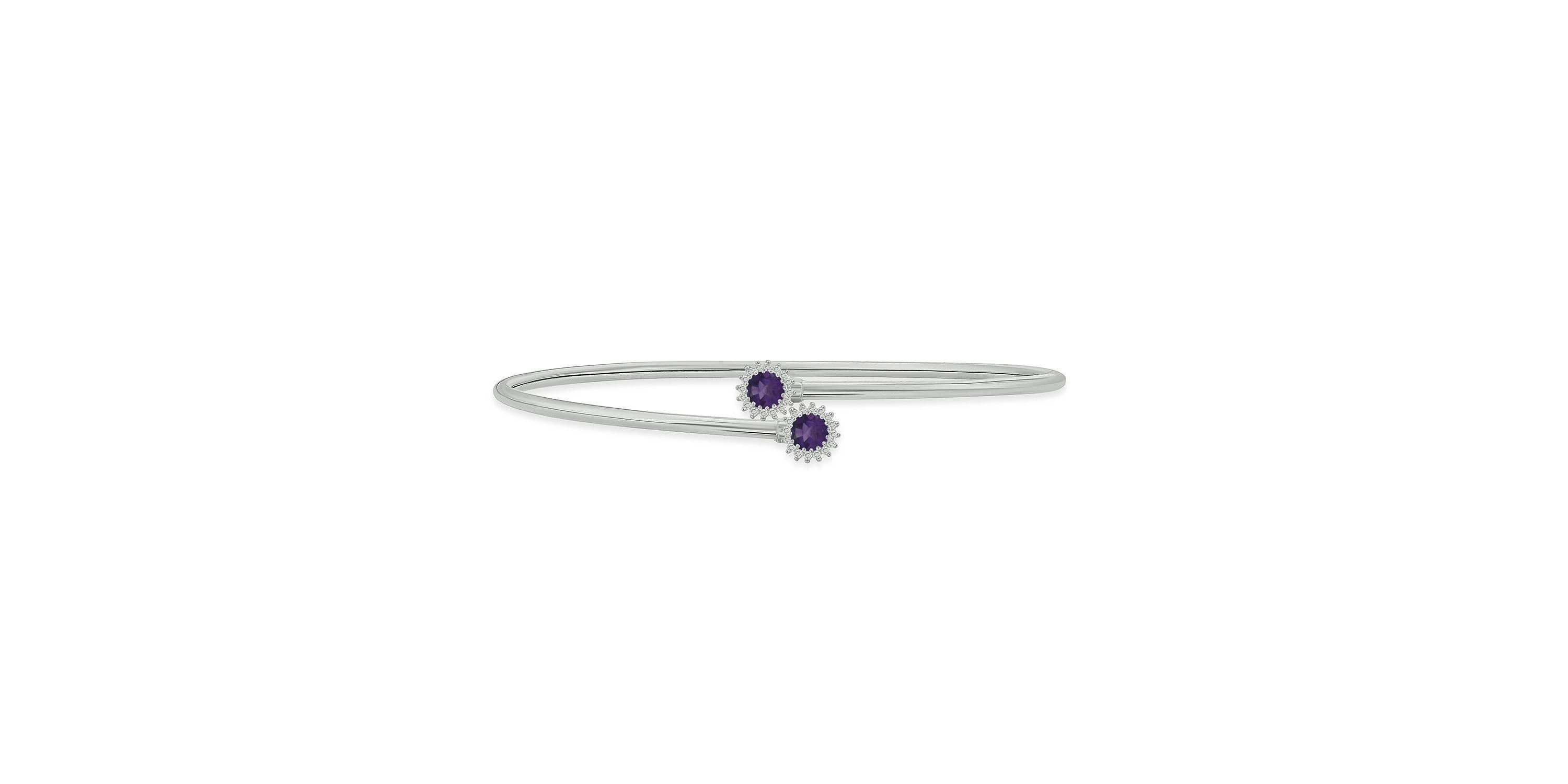 1/10 ct. t.w. Diamond & Amethyst Flex Bangle In Sterling Silver