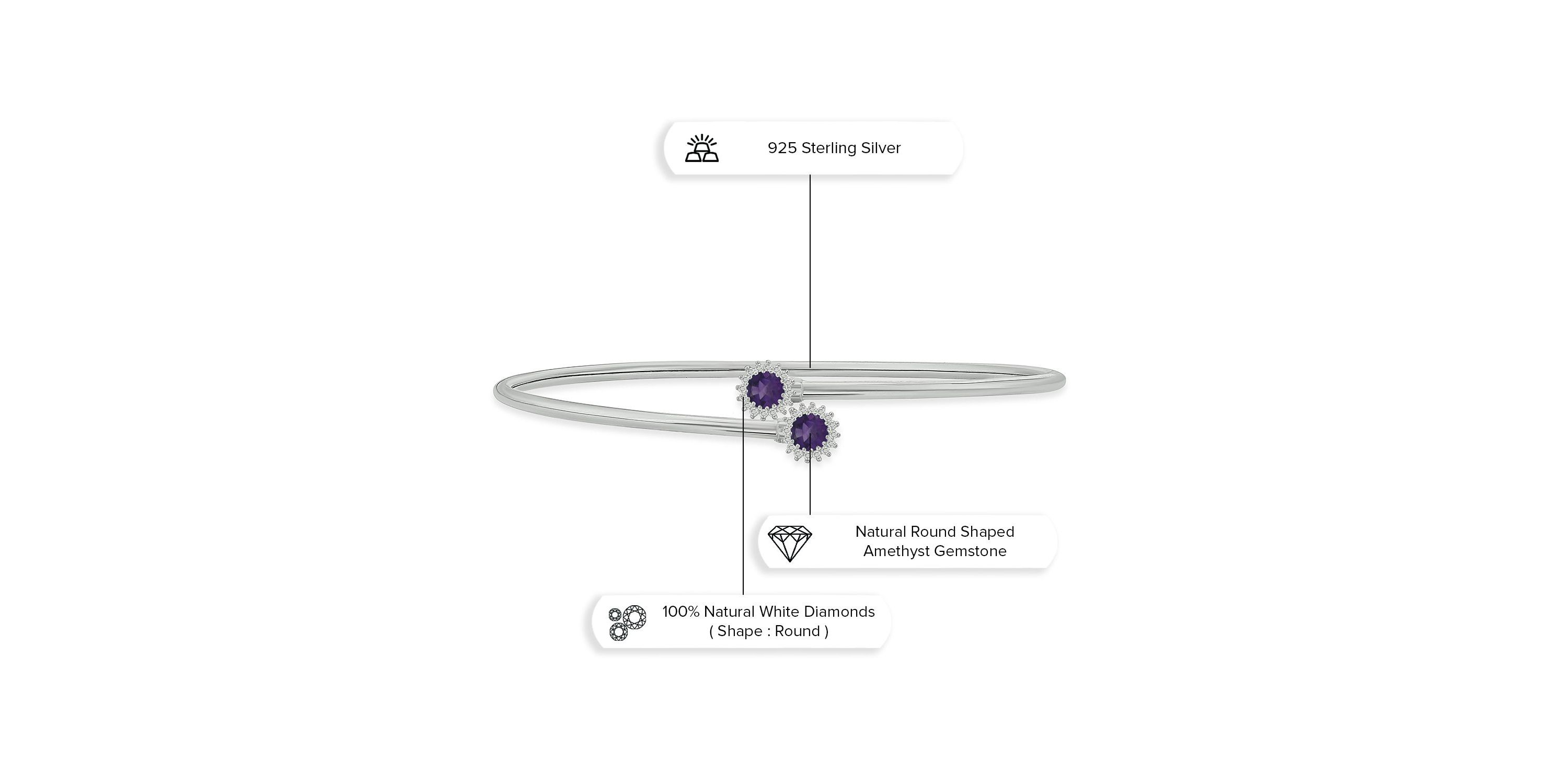 1/10 ct. t.w. Diamond & Amethyst Flex Bangle In Sterling Silver