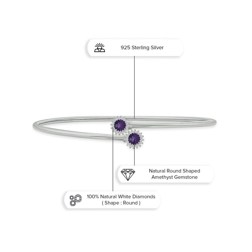 1/10 ct. t.w. Diamond & Amethyst Flex Bangle In Sterling Silver