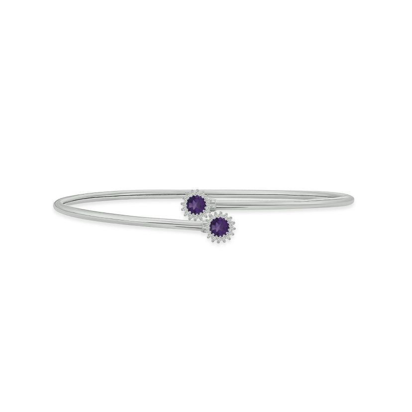 1/10 ct. t.w. Diamond & Amethyst Flex Bangle In Sterling Silver
