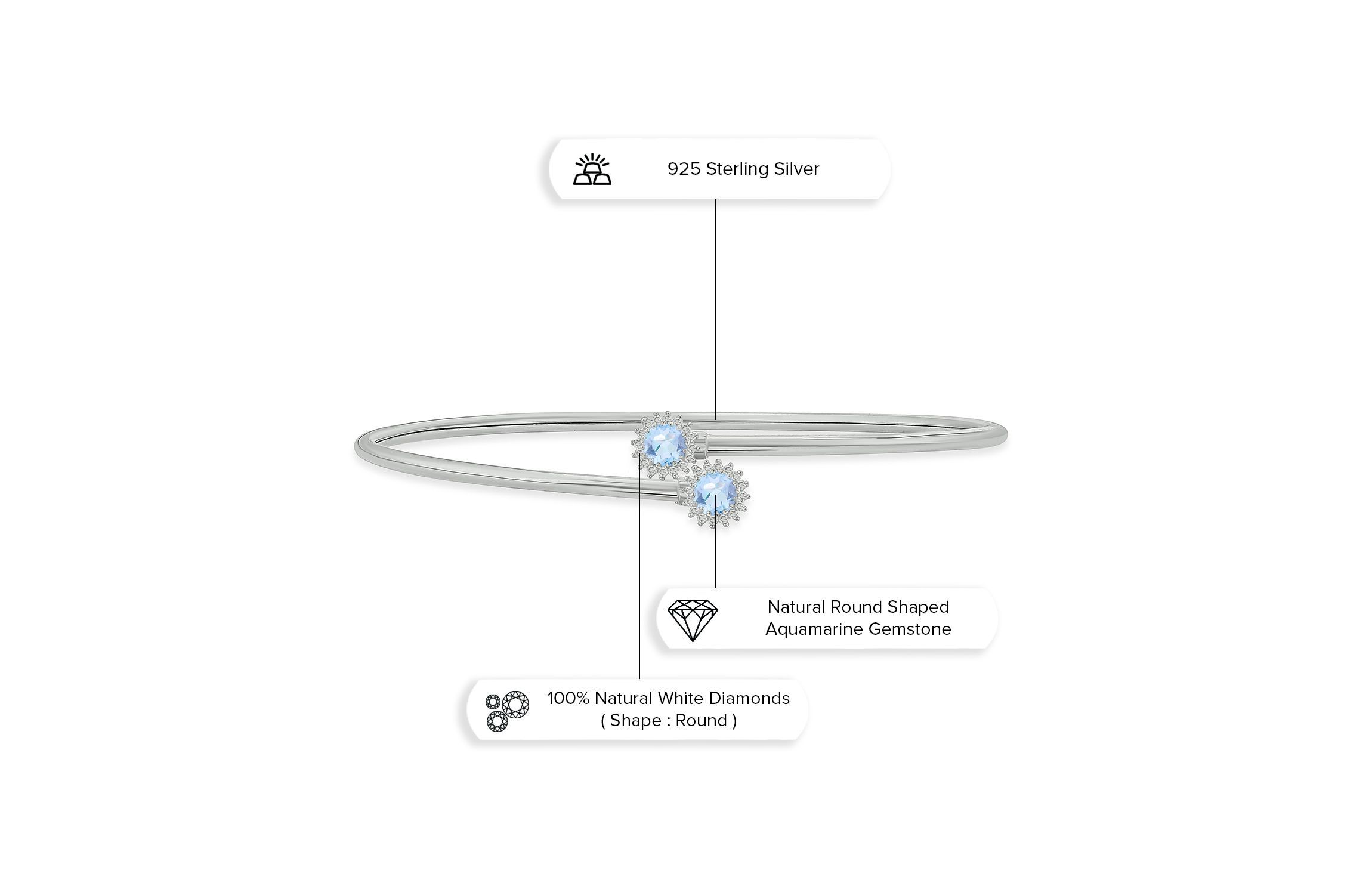 1/10 ct. t.w. Diamond & Aquamarine Flex Bangle In Sterling Silver