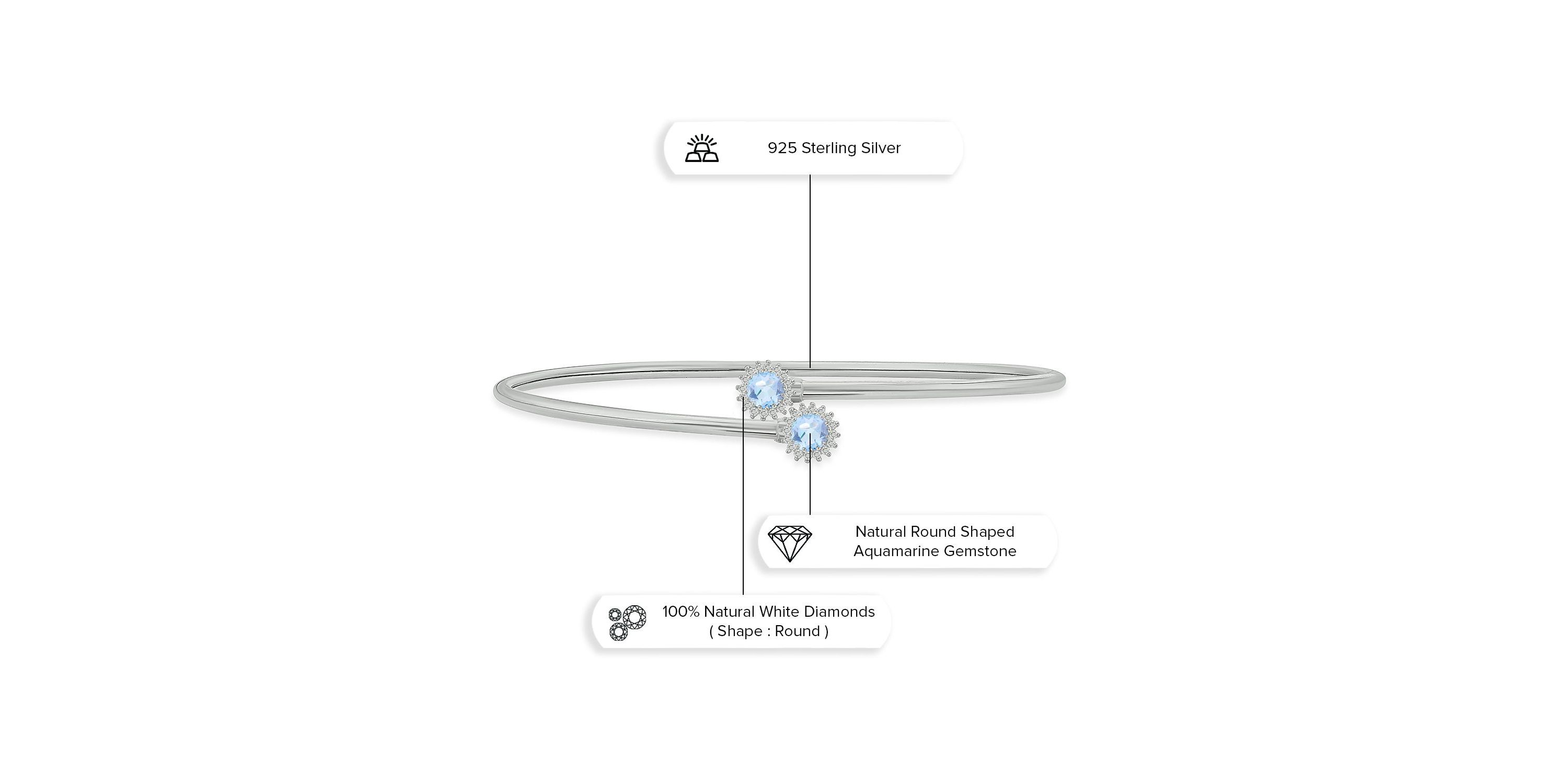 1/10 ct. t.w. Diamond & Aquamarine Flex Bangle In Sterling Silver