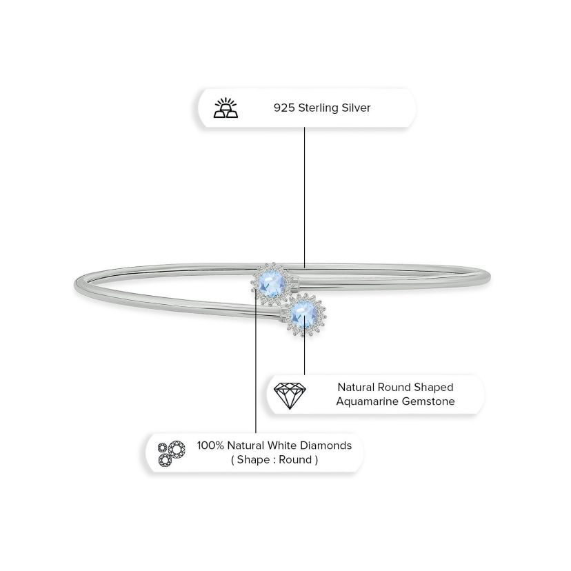 1/10 ct. t.w. Diamond & Aquamarine Flex Bangle In Sterling Silver