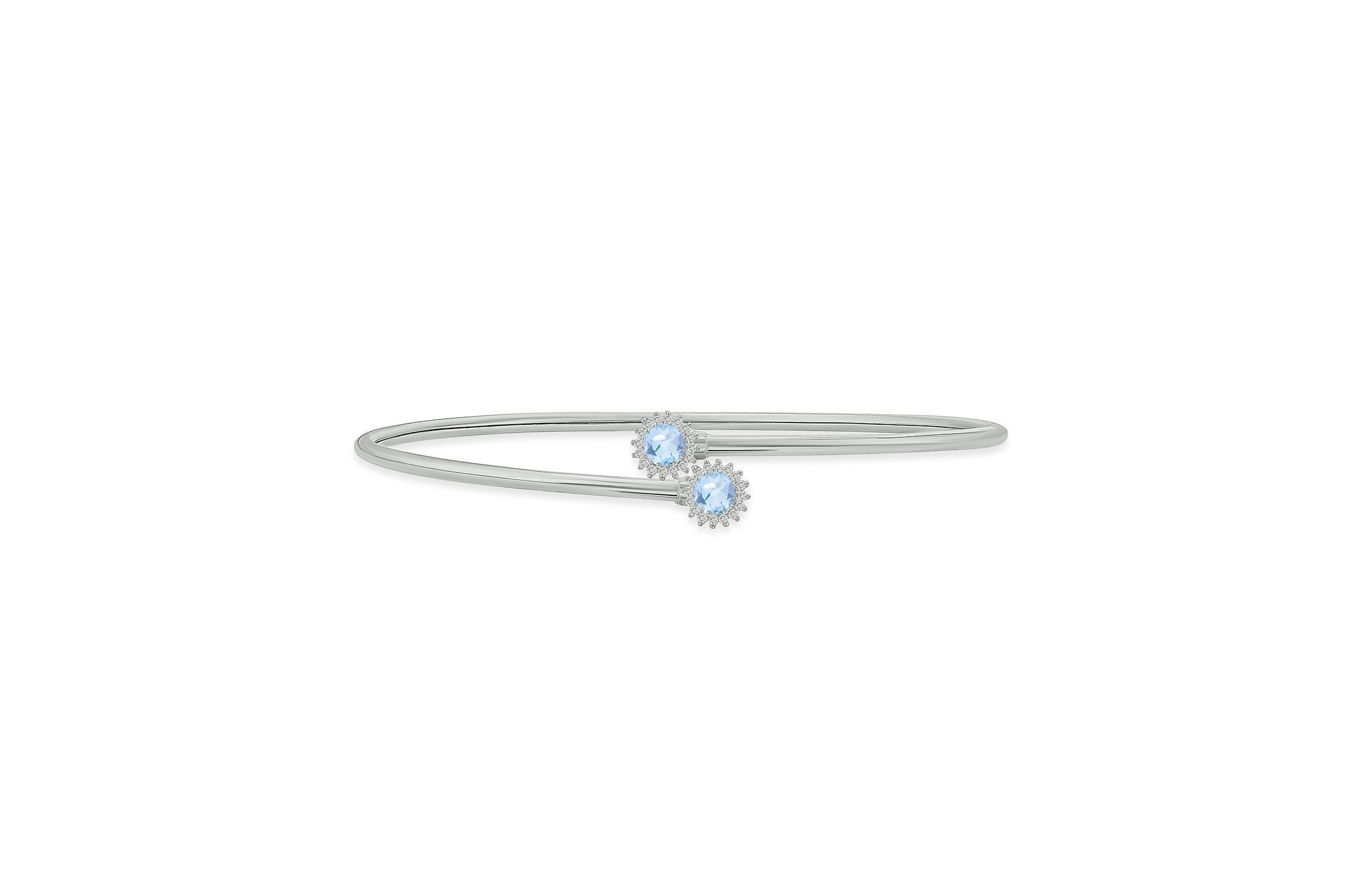 1/10 ct. t.w. Diamond & Aquamarine Flex Bangle In Sterling Silver