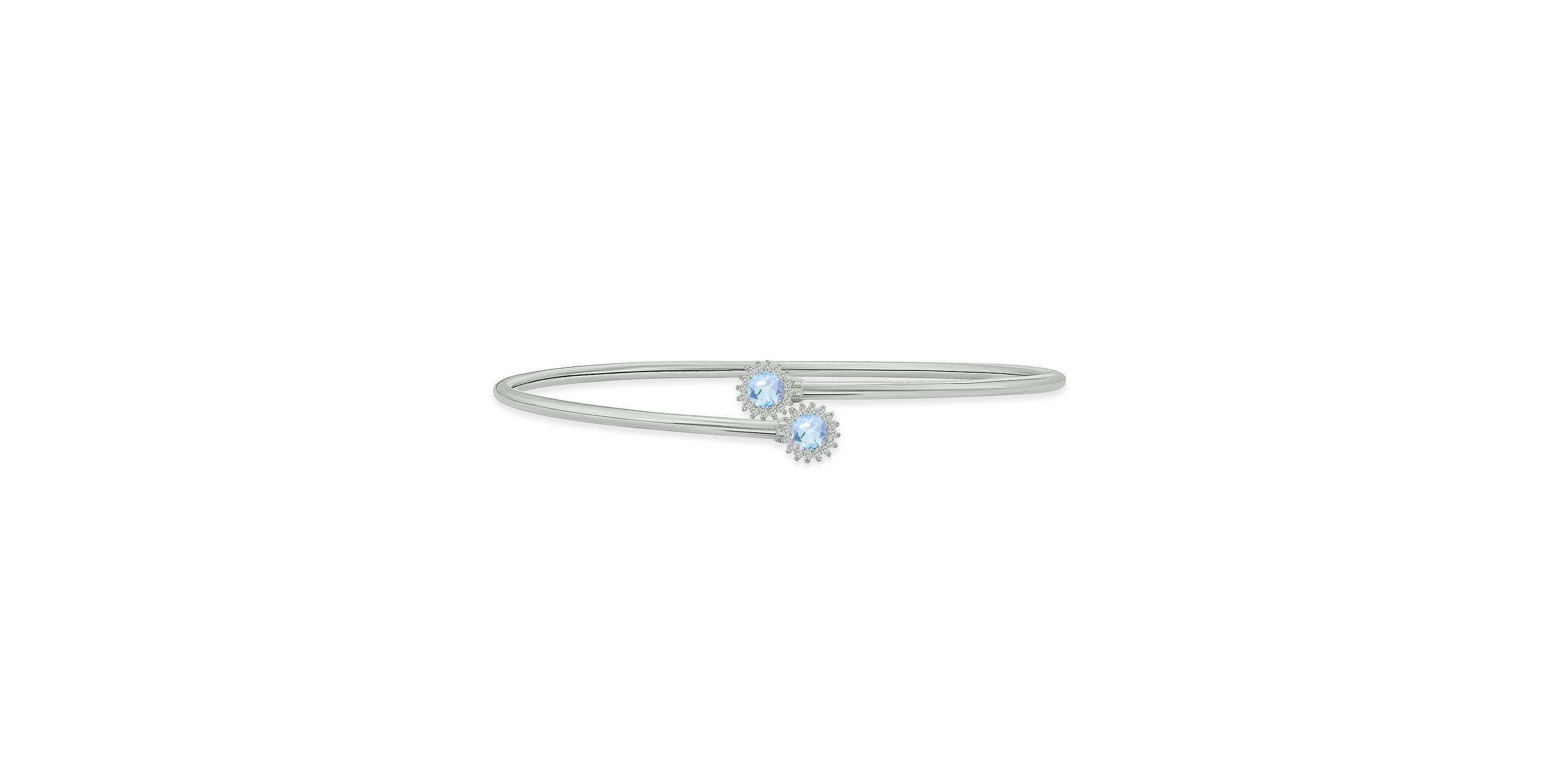1/10 ct. t.w. Diamond & Aquamarine Flex Bangle In Sterling Silver