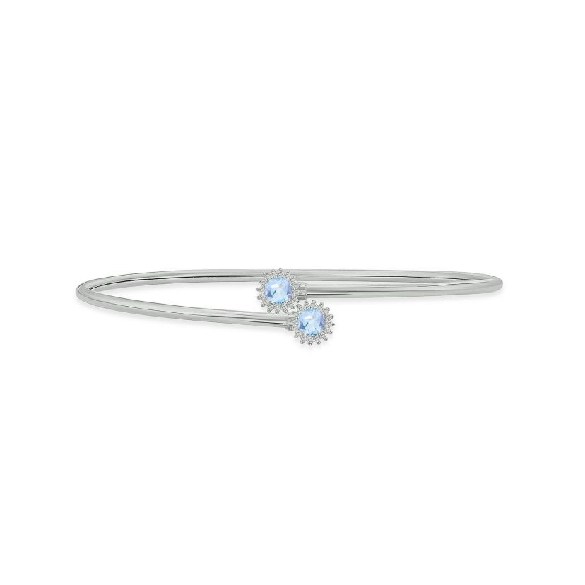 1/10 ct. t.w. Diamond & Aquamarine Flex Bangle In Sterling Silver