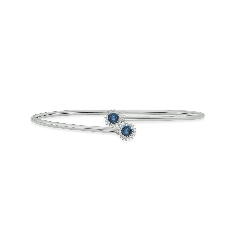 1/10 ct. t.w. Diamond & Blue Topaz Flex Bangle In Sterling Silver