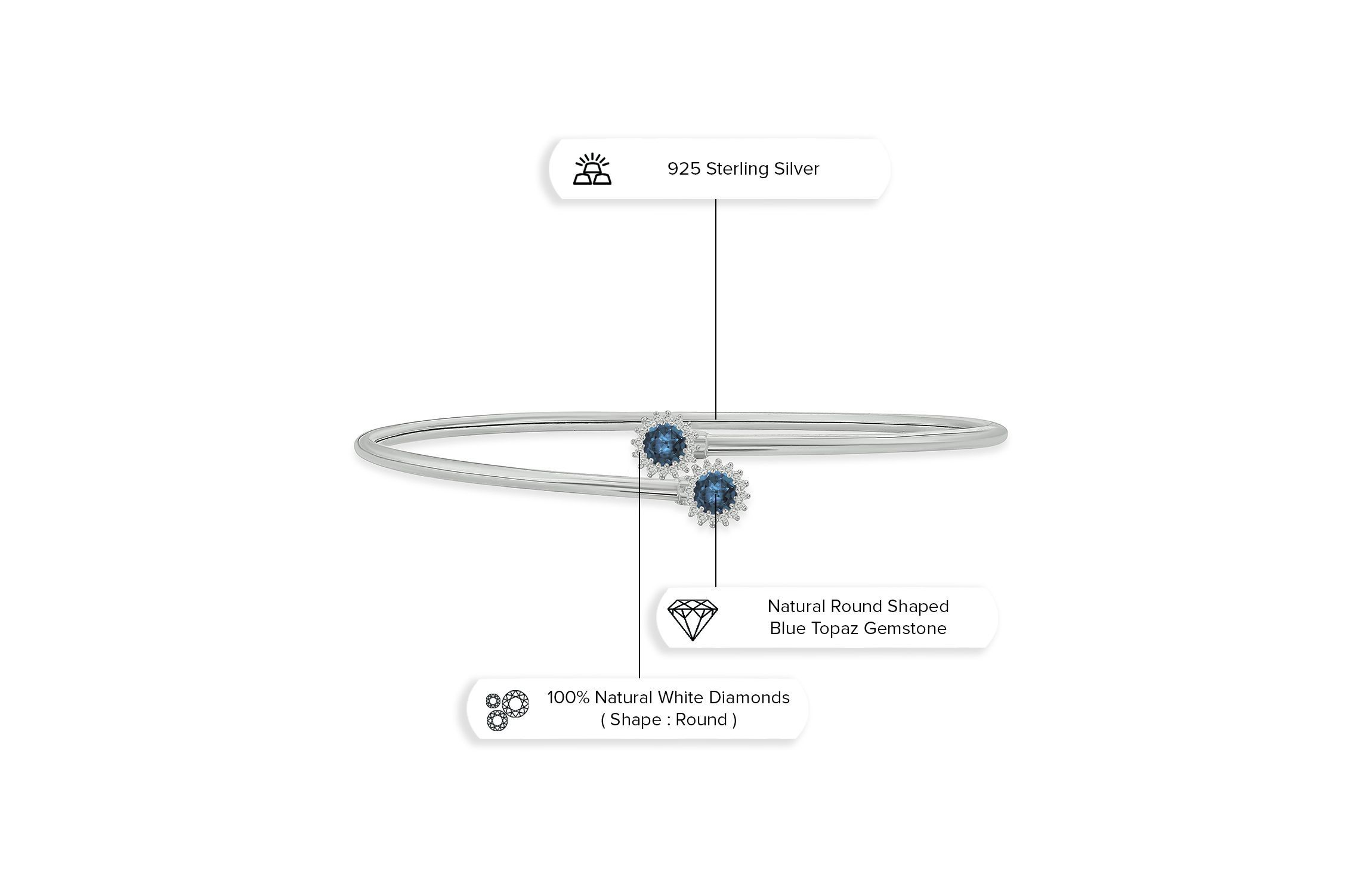 1/10 ct. t.w. Diamond & Blue Topaz Flex Bangle In Sterling Silver