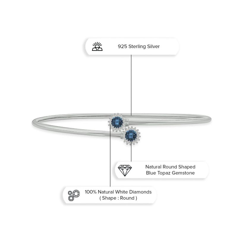 1/10 ct. t.w. Diamond & Blue Topaz Flex Bangle In Sterling Silver