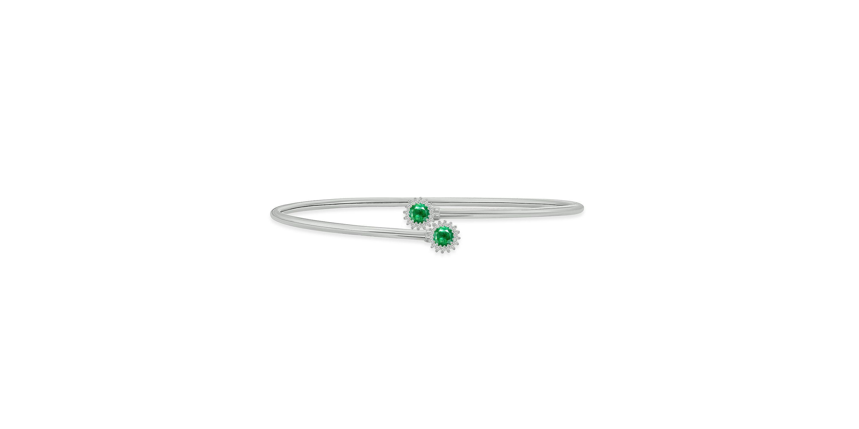 Lab Created 1/10 ct. t.w. Diamond & Emerald Flex Bangle In Sterling Silver