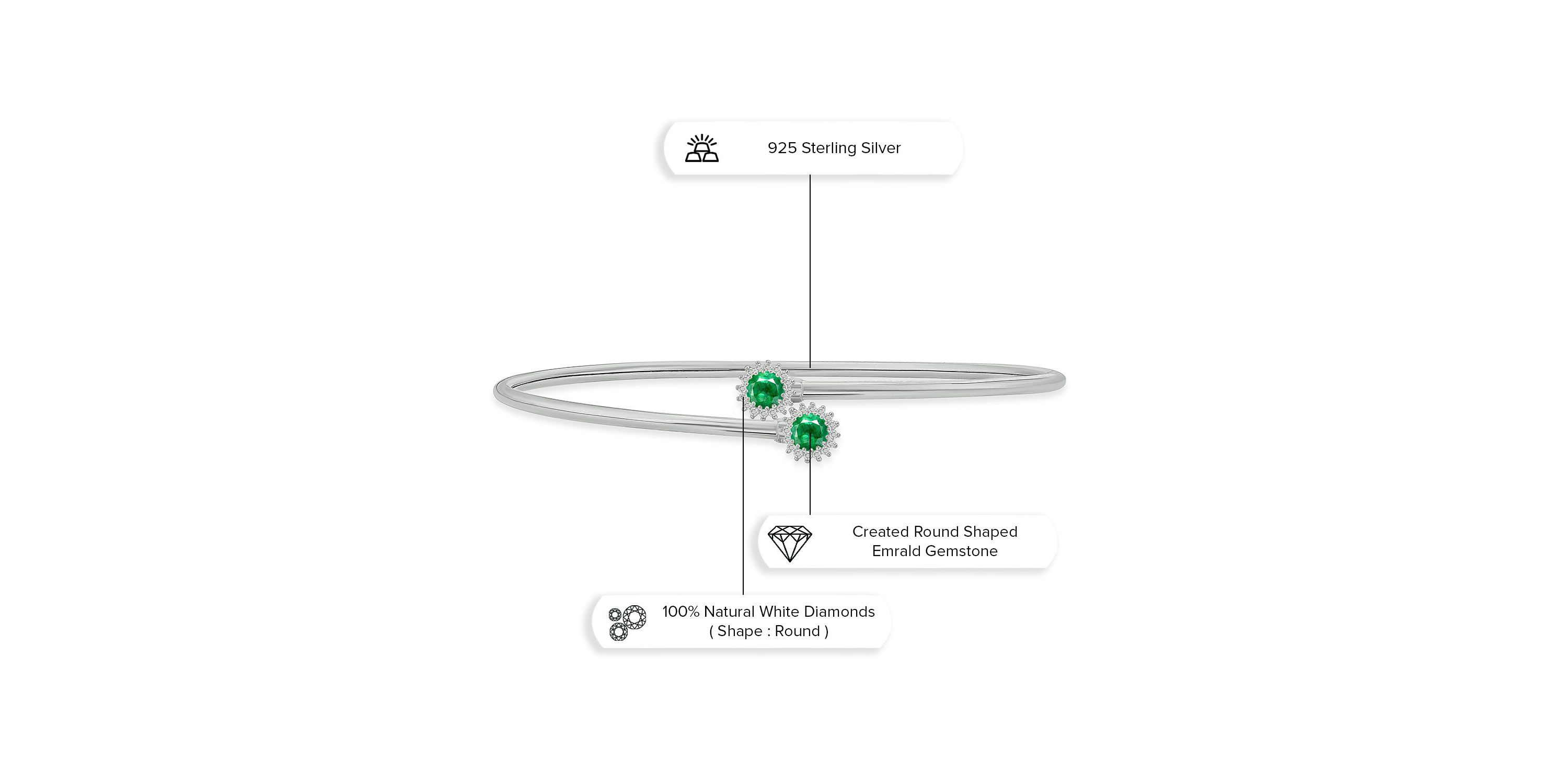 Lab Created 1/10 ct. t.w. Diamond & Emerald Flex Bangle In Sterling Silver