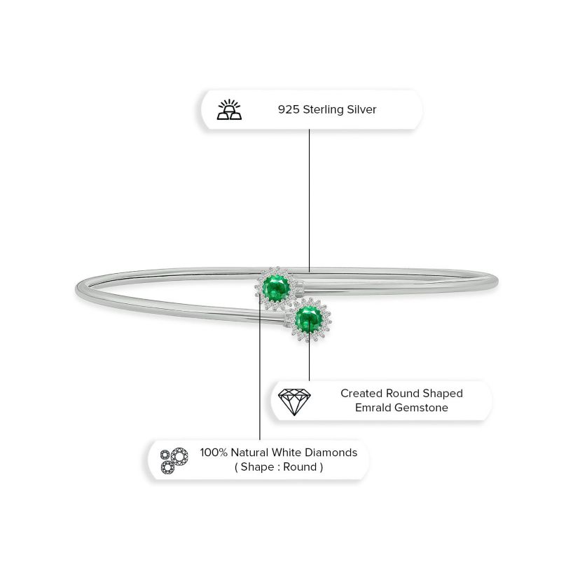 Lab Created 1/10 ct. t.w. Diamond & Emerald Flex Bangle In Sterling Silver