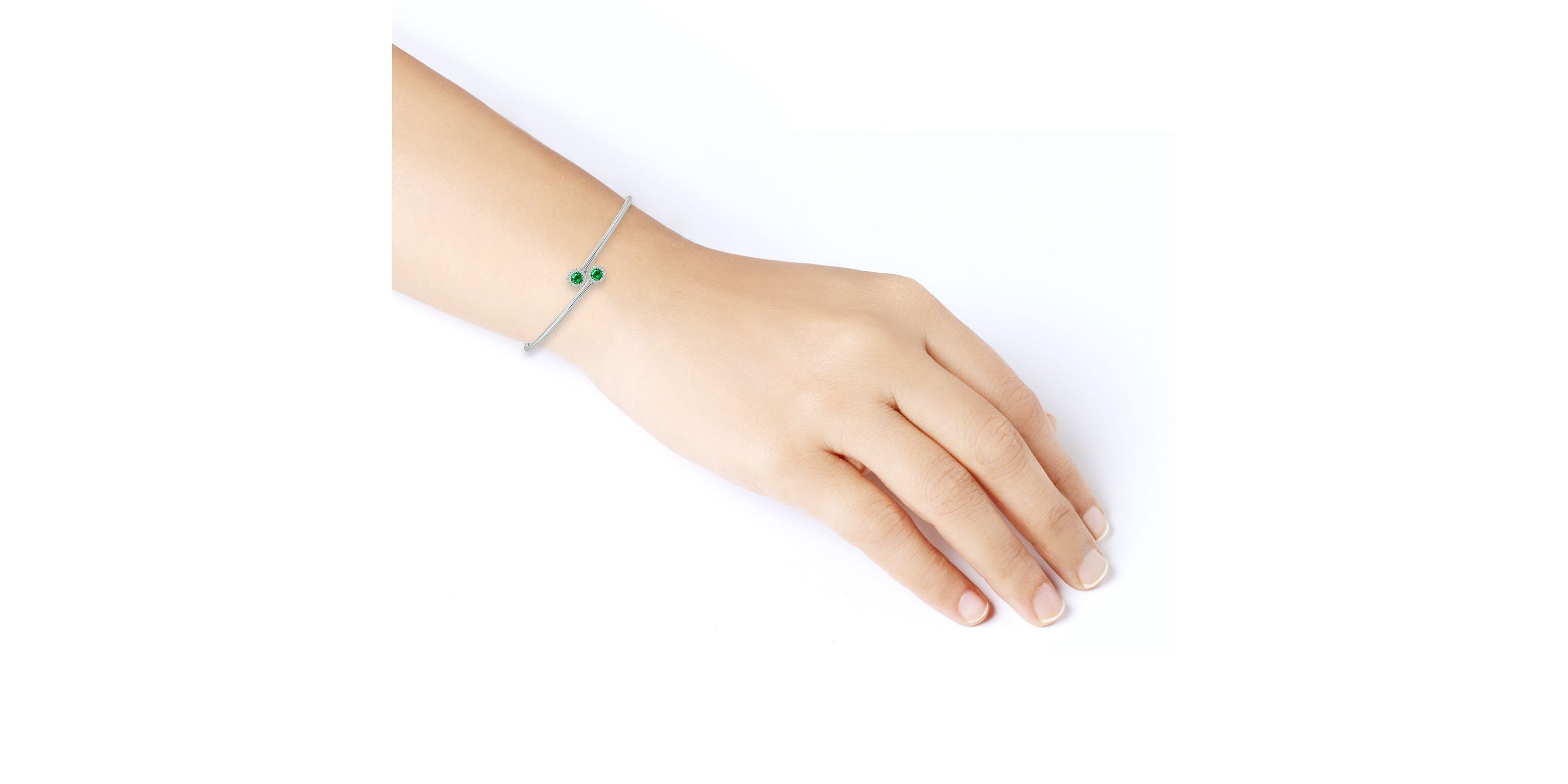 Lab Created 1/10 ct. t.w. Diamond & Emerald Flex Bangle In Sterling Silver