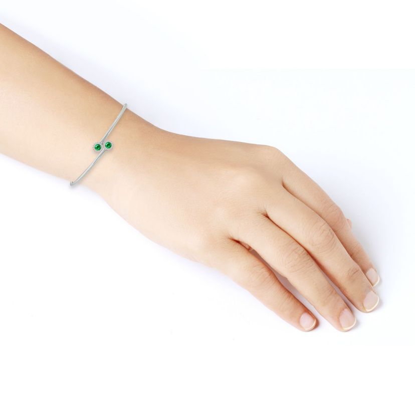 Lab Created 1/10 ct. t.w. Diamond & Emerald Flex Bangle In Sterling Silver
