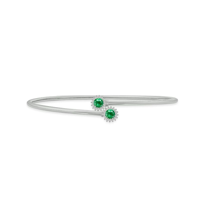 Lab Created 1/10 ct. t.w. Diamond & Emerald Flex Bangle In Sterling Silver