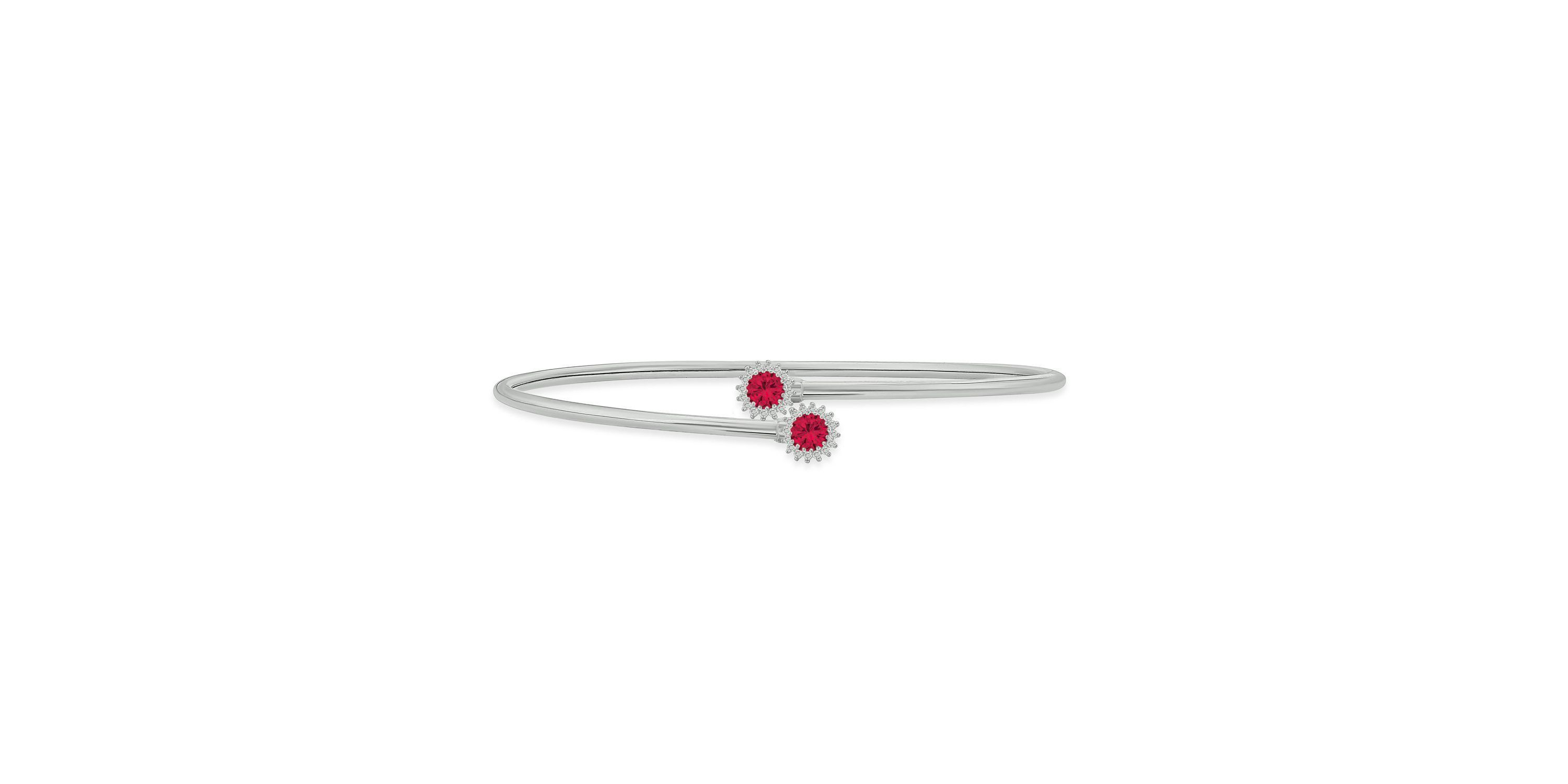 1/10 ct. t.w. Diamond & Ruby Flex Bangle In Sterling Silver