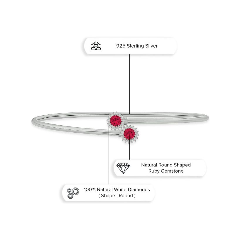 1/10 ct. t.w. Diamond & Ruby Flex Bangle In Sterling Silver