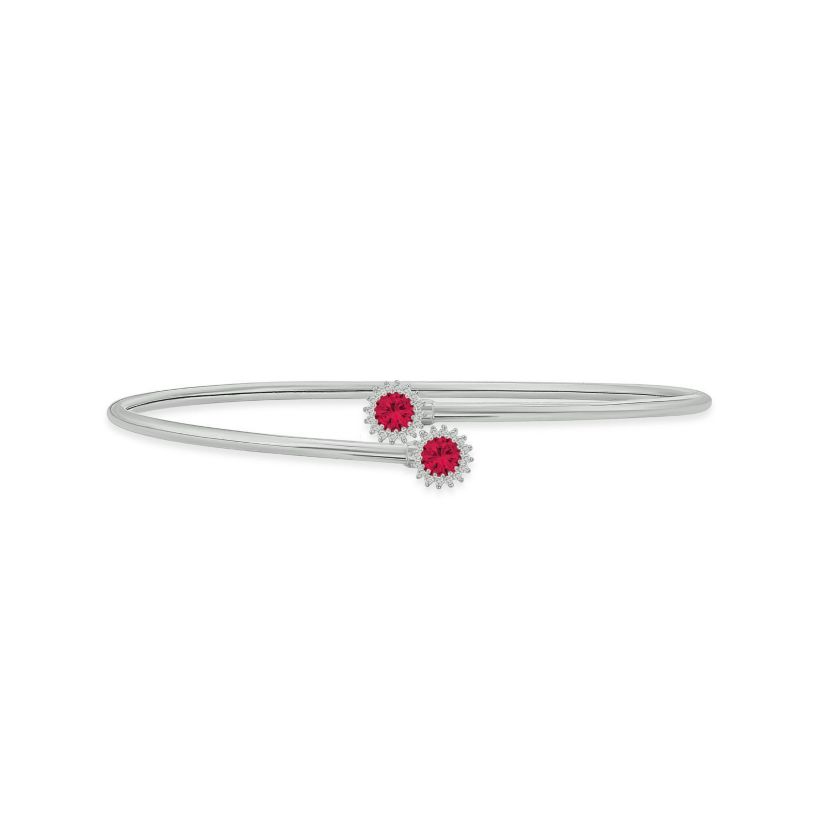 1/10 ct. t.w. Diamond & Ruby Flex Bangle In Sterling Silver