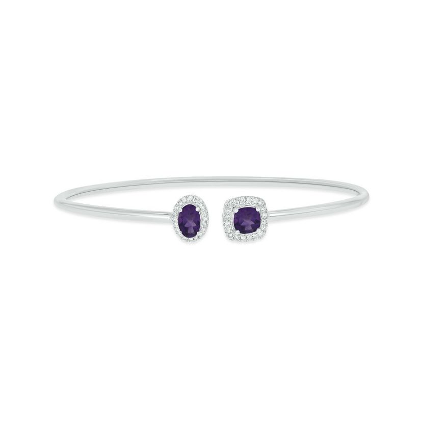 1/5 ct. t.w. Diamond & Amethyst Gemstone Flex Bangle In Sterling Silver