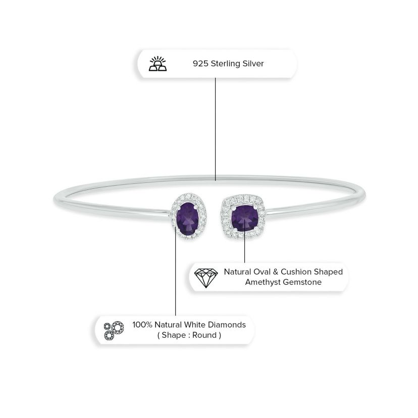 1/5 ct. t.w. Diamond & Amethyst Gemstone Flex Bangle In Sterling Silver