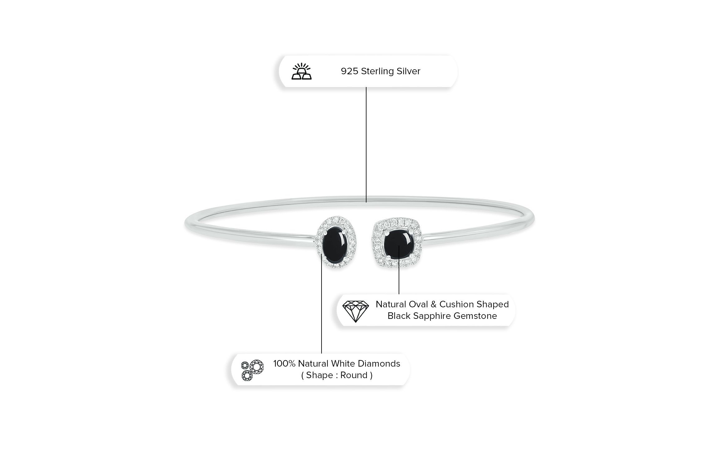 Lab Created 1/5 ct. t.w. Diamond & Blue Sapphire Gemstone Flex Bangle In Sterling Silver